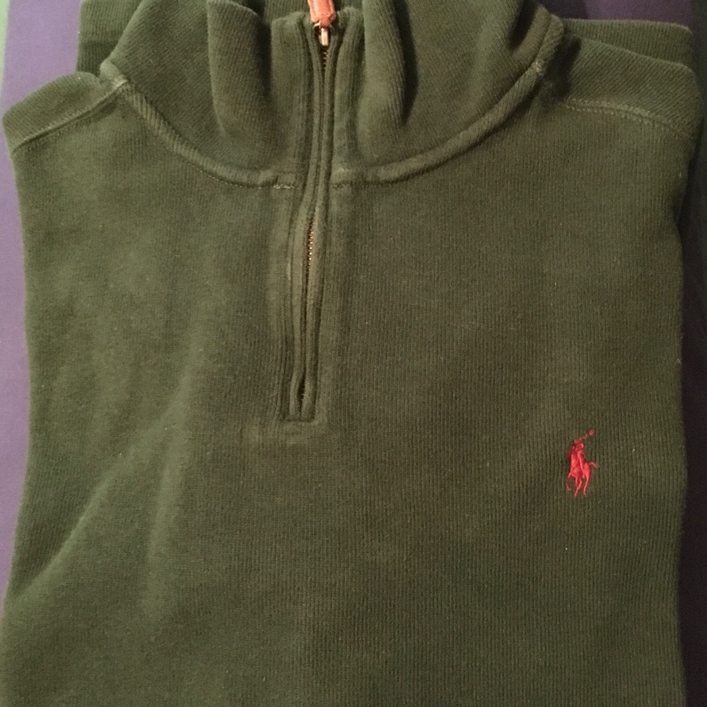 Ralph Lauren Polo Hunter Green 1/4 zip pullover with burgundy logo